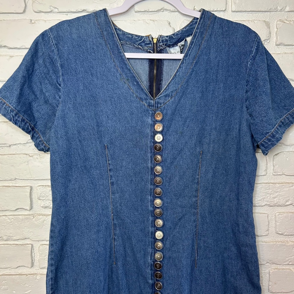 Vintage Halmode Petites Denim Short Sleeve Midi Dress Women's Size 8 / 10 - Picture 3 of 6